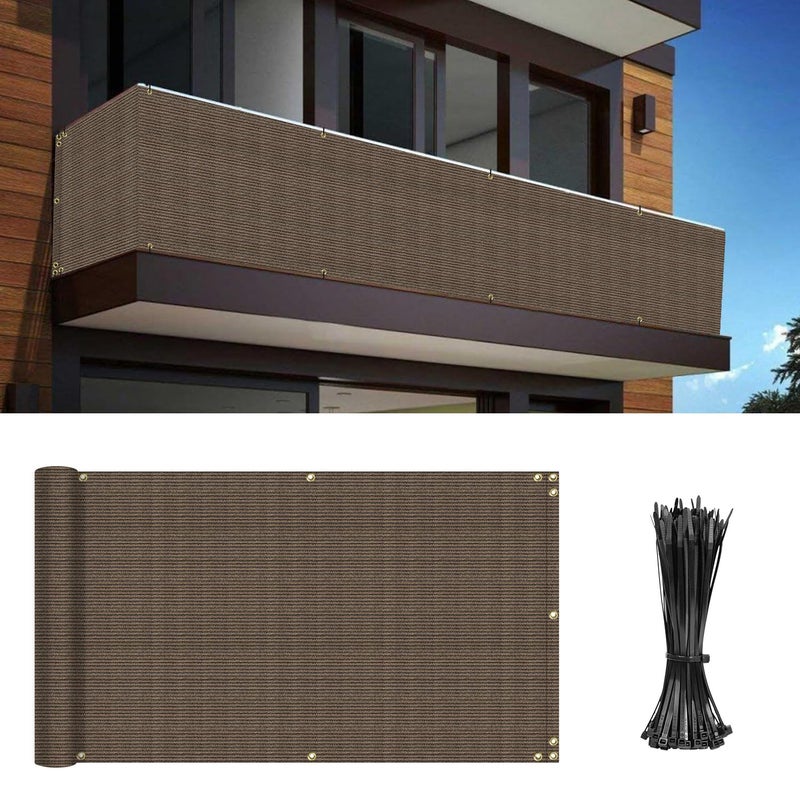 INFRANGE 2.5' x 25' Balcony Privacy Fence Screen Mesh Windscreen Fencing Shield Cover Included Cable Ties for Deck Apartment Porch Backyard Patio Outdoor, Brown - Image 1
